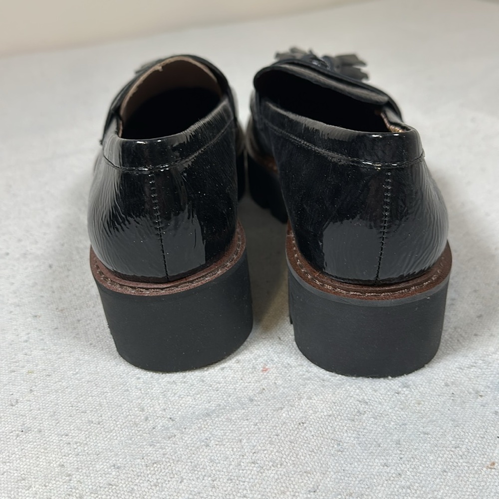 Franco Sarto Black Patent Tassel Lug Sole Loafers - Picture 5 of 13